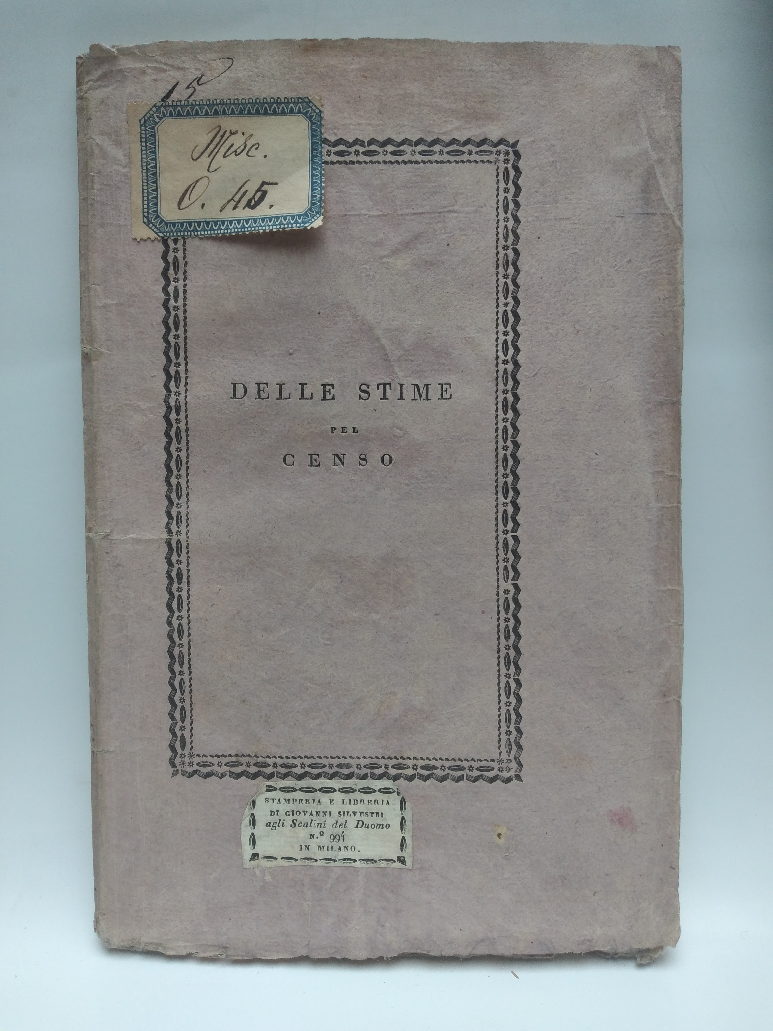 Delle stime pel censo sulla rendita netta de' terreni delle case e degli edifici stabili ...